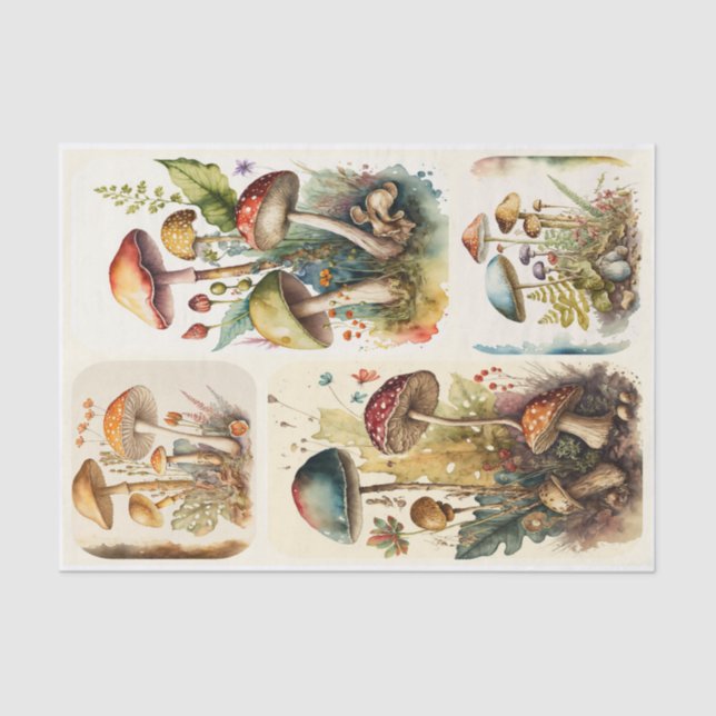 Vintage Mushroom Collage Tissue Paper (Front)