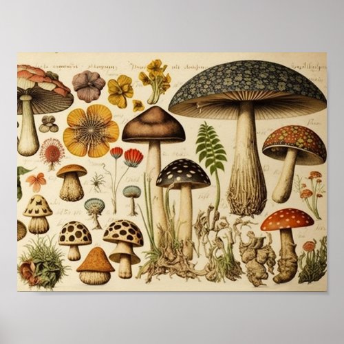 Vintage Mushroom Cottagecore Poster