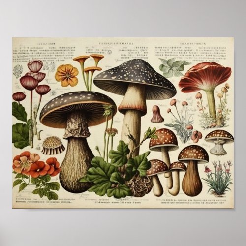 Vintage Mushroom Cottagecore Poster