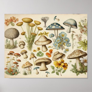 Vintage Mushroom Cottagecore Poster