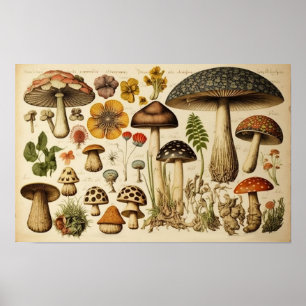Vintage Mushroom Cottagecore Poster