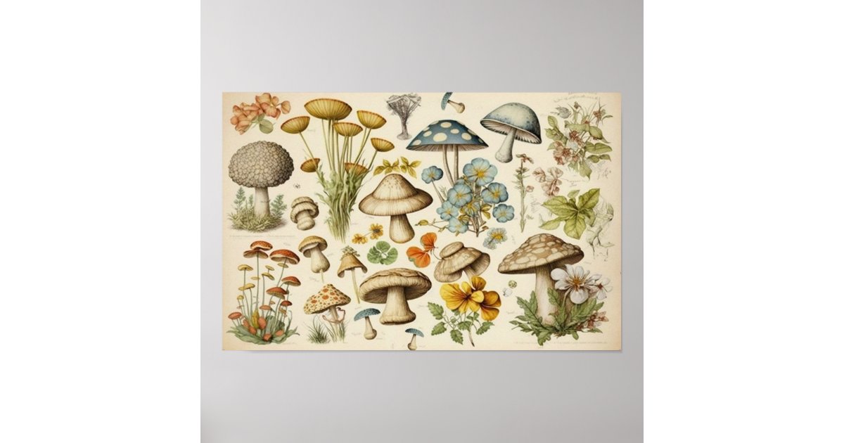 Vintage Mushroom Cottagecore Poster | Zazzle
