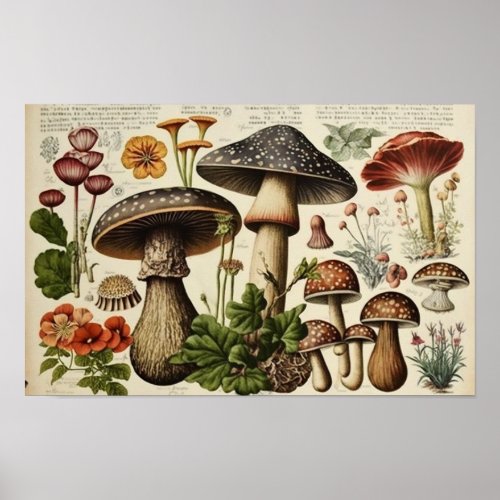 Vintage Mushroom Cottagecore Poster