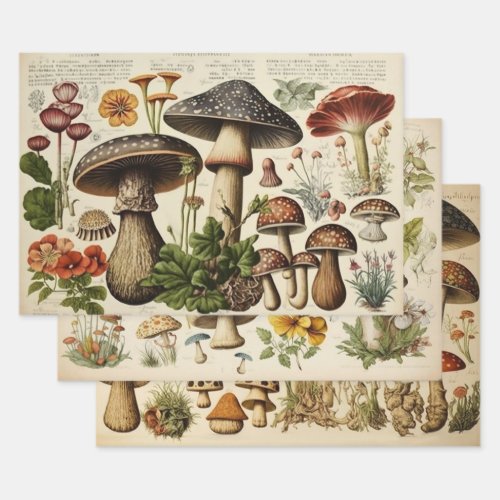 Vintage Mushroom Cottagecore Wrapping Paper Sheets