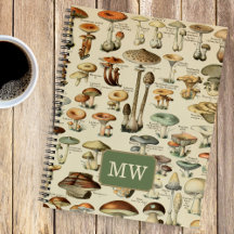 Vintage Mushroom Custom Monogram Journal Note Book