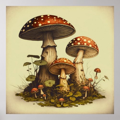 Vintage Mushroom Digital Art 10 Poster