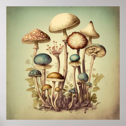 Vintage Mushroom Digital Art 12 Poster
