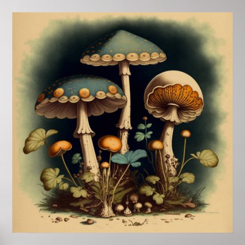 Vintage Mushroom Digital Art 1 Poster