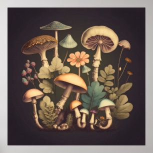 Vintage Mushroom Digital Art 3 Poster