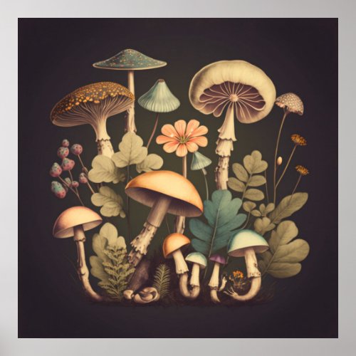 Vintage Mushroom Digital Art 3 Poster