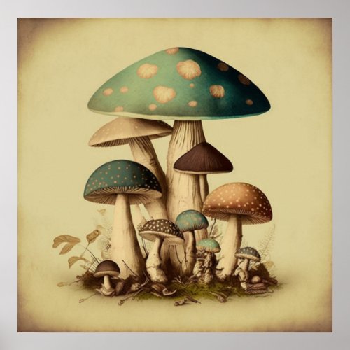 Vintage Mushroom Digital Art 5 Poster