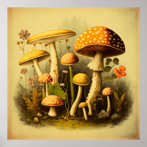 Vintage Mushroom Digital Art 7 Poster