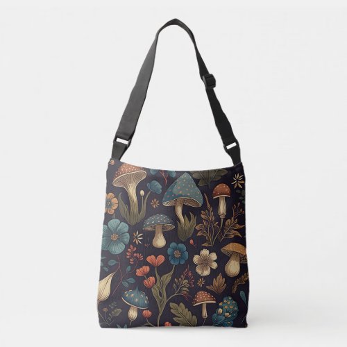 Vintage Mushroom Flower Design Art Crossbody Bag
