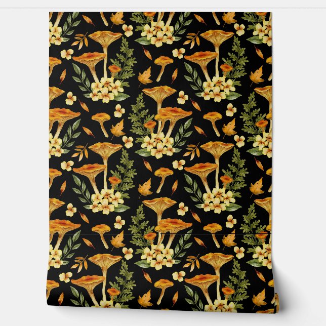 Vintage Mushroom & Flower Wallpaper - Retro Botani (Unrolling)