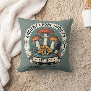 Vintage Mushroom Forager & Mycology Club Design Throw Pillow