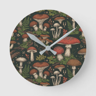 Vintage Mushroom Forest Botanical Round Clock
