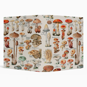 Vintage Mushroom Fungus Illustration I 3 Ring Binder