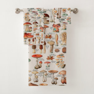 Vintage Mushroom Fungus Illustration I Bath Towel Set
