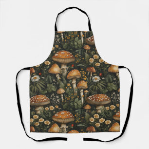 Vintage Mushroom Garden Seamless Pattern Apron