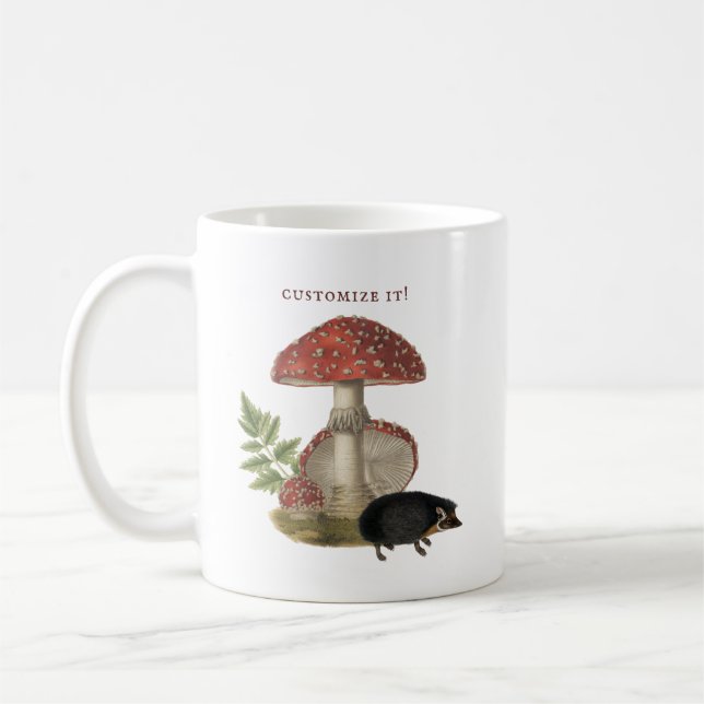 Vintage Mushroom Magic Shroom Hedgehog Coffee Mug (Left)