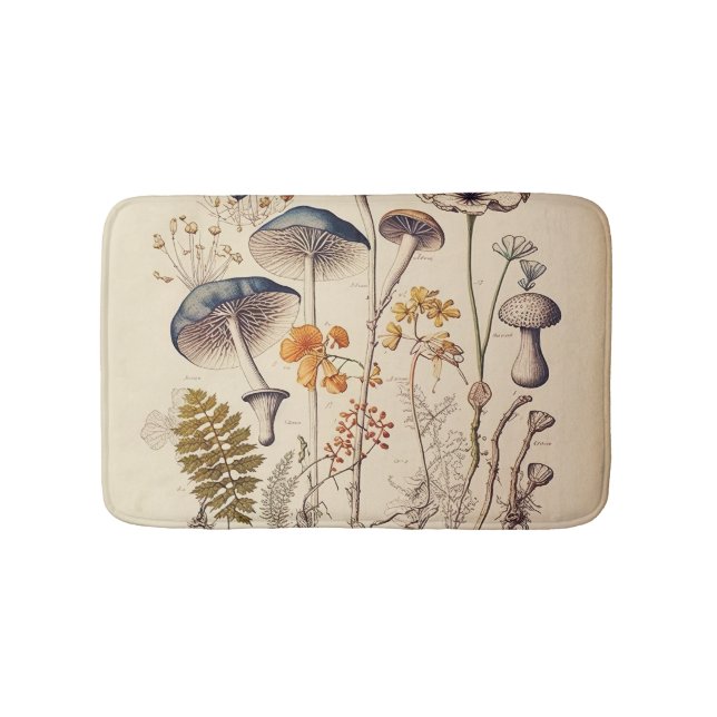 Vintage Mushroom Naturalist Bath Mat (Front)