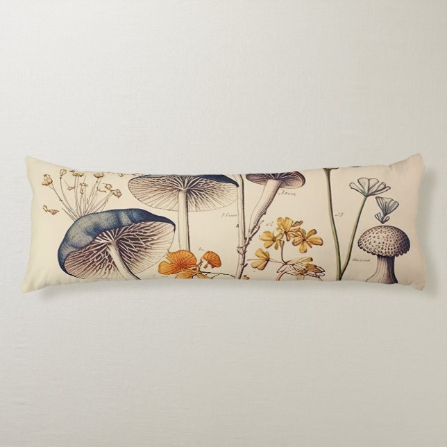 Vintage Mushroom Naturalist Body Pillow (Front)