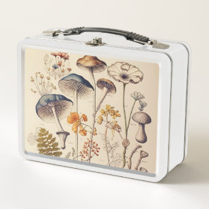 Vintage Mushroom Naturalist Burnt Orange Metal Lunch Box