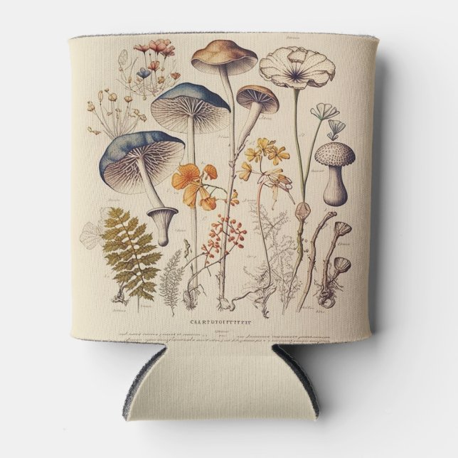Vintage Mushroom Naturalist Can Cooler (Front)