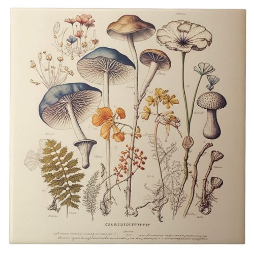 Vintage Mushroom Naturalist Ceramic Tile