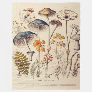 Vintage Mushroom Naturalist Fleece Blanket
