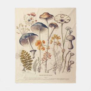 Vintage Mushroom Naturalist Fleece Blanket