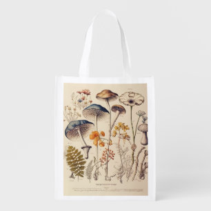 Vintage Mushroom Naturalist Grocery Bag
