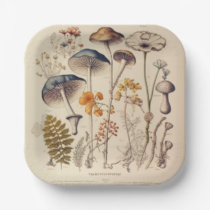 Vintage Mushroom Naturalist Paper Plates