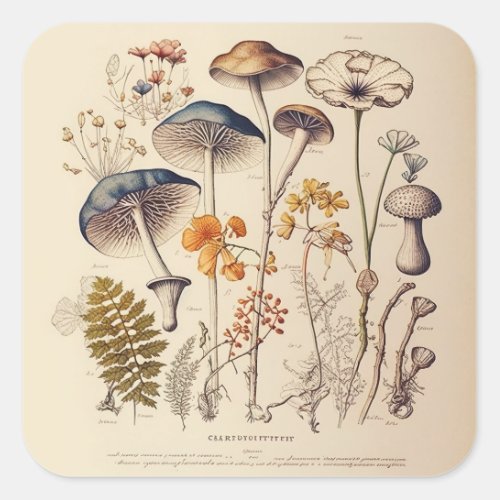 Vintage Mushroom Naturalist Square Sticker