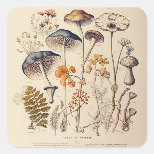 Vintage Mushroom Naturalist Square Sticker