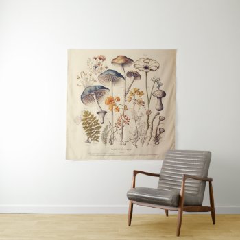 Vintage Mushroom Naturalist Tapestry by freshpaperie at Zazzle