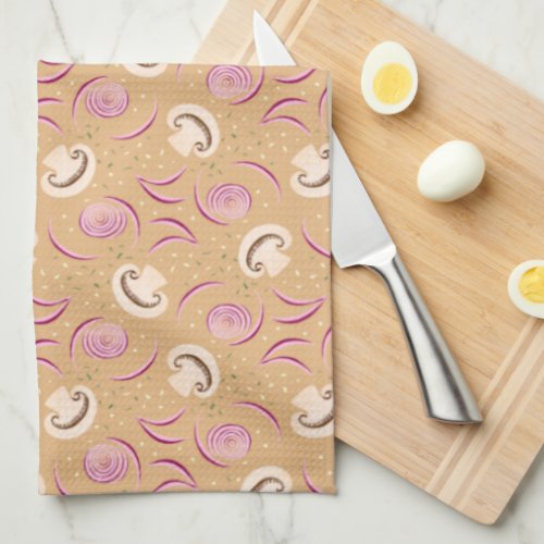  Vintage Mushroom  Onion Pattern Cute Food Rustic Kitchen Towel