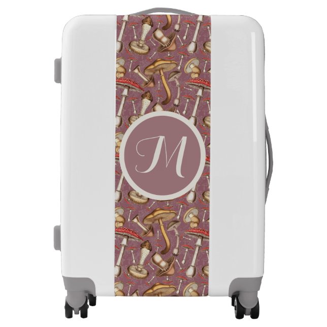 Vintage Mushroom pattern and personalised monogram Luggage (Front)
