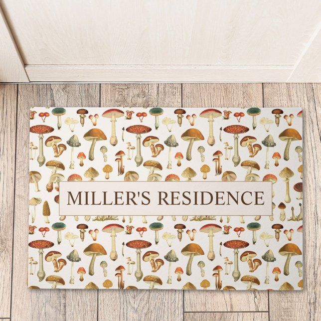 Vintage Mushroom Pattern Doormat (In situ)