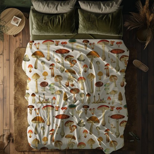 Vintage Mushroom Pattern Fleece Blanket