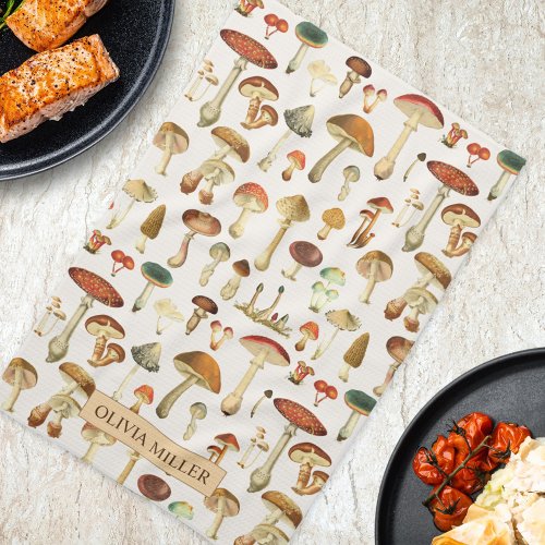 Vintage Mushroom Pattern Kitchen Towel