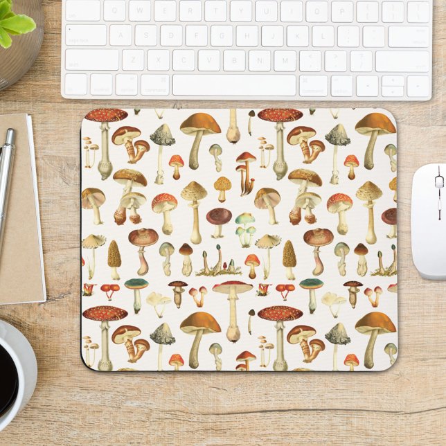 Vintage Mushroom Pattern Mouse Pad (In situ office desk)