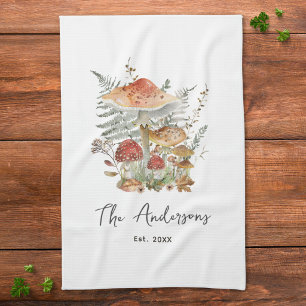 Vintage Mushroom Personalized Family Name Kitchen Towel