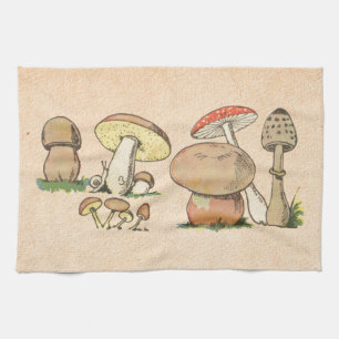 Vintage Mushroom Print Kitchen Towel