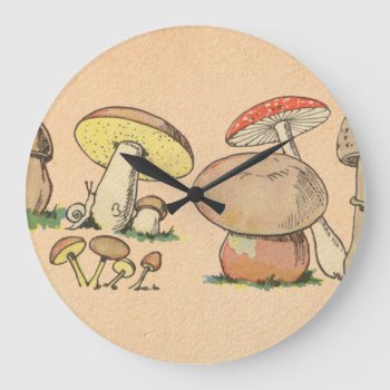 Vintage Mushroom Print Large Clock by Kinder_Kleider at Zazzle