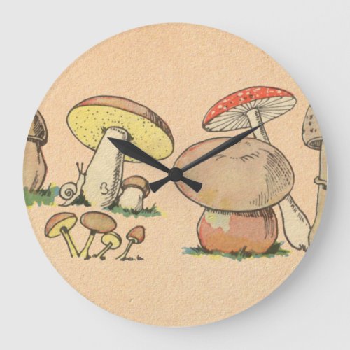 Vintage Mushroom Print Large Clock