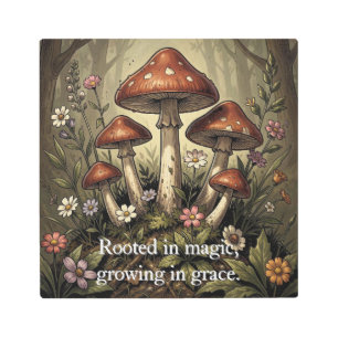 Vintage Mushroom Red Caps and Wildflowers Art