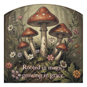 Vintage Mushroom Red Caps and Wildflowers Art Door Sign