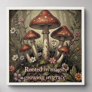 Vintage Mushroom Red Caps and Wildflowers Art Peel And Stick Photo Tile