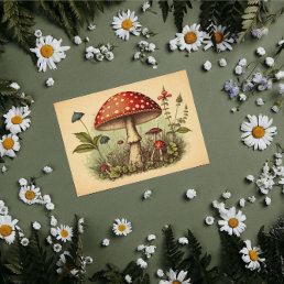 Vintage Mushroom Red Toadstool Decoupage Cottage Tissue Paper
